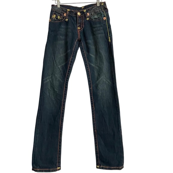 True Religion Joey Rainbow Stitch Jeans Size 28 Low Rise Bootcut‎ Y2K Grunge - Picture 1 of 13